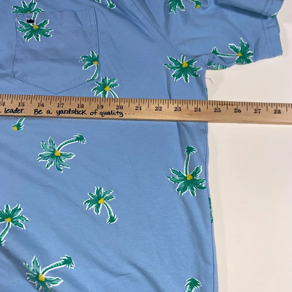 Crown & Ivy Mens XL Blue Palm Tree Print Short Sleeve Polo Shirt Chest Pocket
